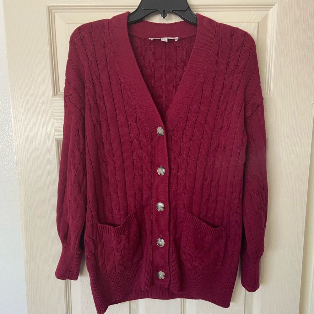 LOFT Deep Red Cable Knit Cardigan